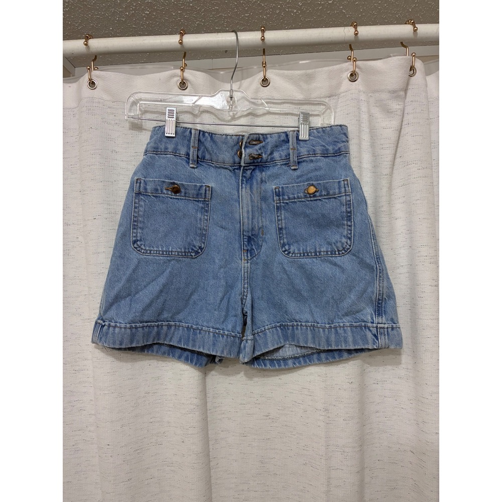 Zara High Waisted Denim Shorts Light Wash Blue Patch Pockets Size 6 US 28